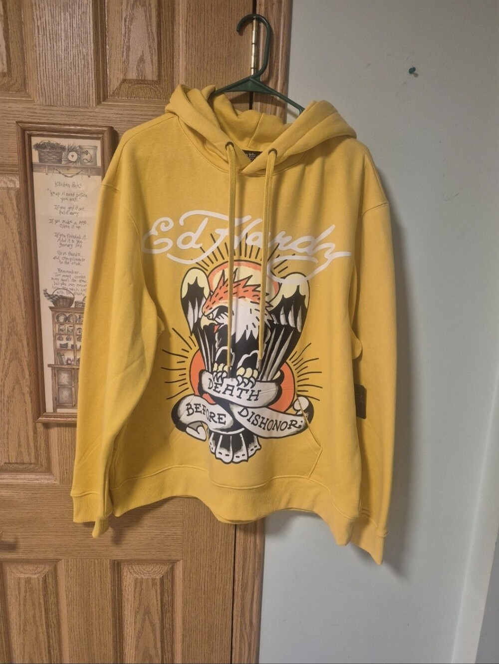 Ed Hardy Yellow Hoodie with Bold Eagle Death Before Dishonor Design XL